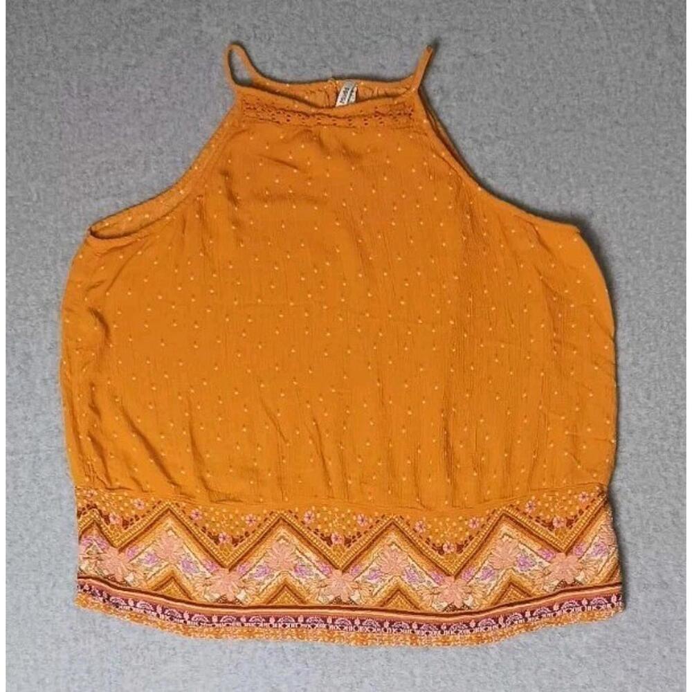 Muddy Sleeveless Blouse Womens Size Large Orange Floral Crochet Spaghetti Strap